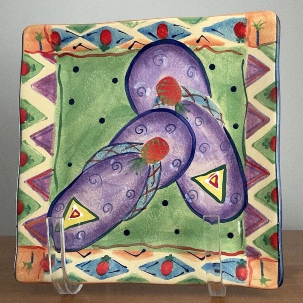 Ambiance Collection Plate Flip Flops by Farida Zamar Handpainted 8.5" Square